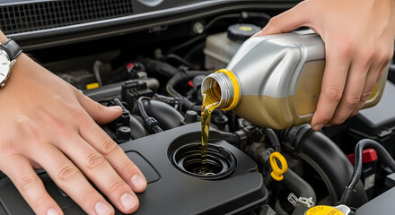 pouring engine oil