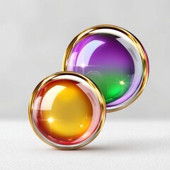 Two Translucent Orbs With Gold Edges And Vibrant Colors On A Textured White Background With Soft Lighting