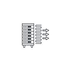 Supercomputer vector icon illustration. High performance server tower with cooling pipes. Mainframe hardware for big data processing, AI, and scientific calculation concepts.