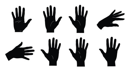 Obraz premium Multiple hand gestures in black showcasing various poses a striking silhouette
