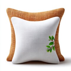 Two Textured Decorative Cushions One White Wood Grain One Woven Fabric Background Studio