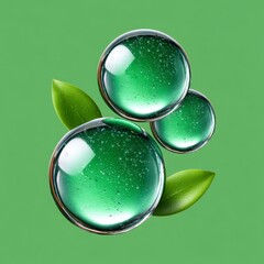 Vibrant Green Spheres with Leafy Accents and Subtle Sparkle on Textured Background