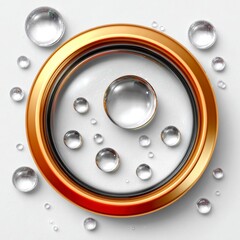 Circular Gold Frame With Water Droplets Sparkling Clean Hydration Concept