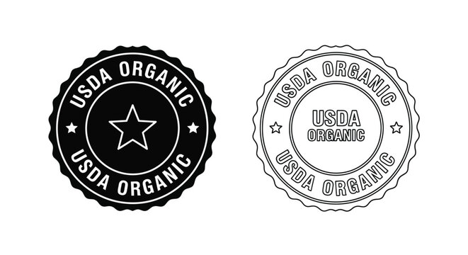 Two usda organic seals one black and one white detailed silhouette