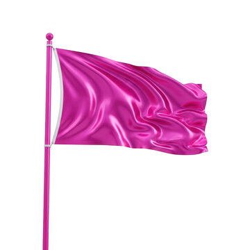 Vibrant pink flag waving in the wind isolated on transparent background