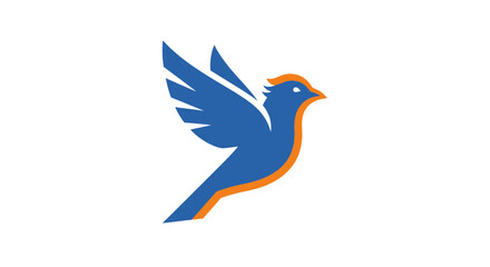 Obraz premium A blue and orange bird icon with outstretched wings against a clean white background in a graphic style.