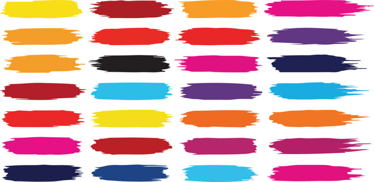 Colorful paint stroke set with brush lines, stains and rectangle brush shapes. Grunge brush collection with black paint strokes and permanent marker pen elements. Vector illustration.eps