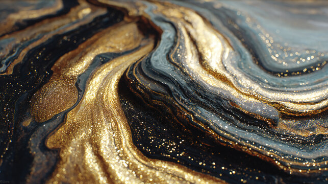 Swirling liquid gold and black marble texture, deep depth of field, cinematic 24mm lens, Kodak Portra 400 emulation