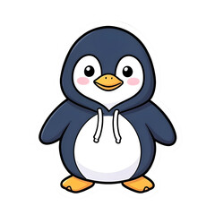 Fototapeta premium Cute penguin in hoodie: A delightful cartoon penguin, adorned in a charming hoodie, radiates warmth and friendliness, with a vibrant and inviting atmosphere.