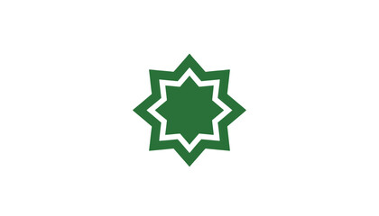 Islamic Rub el Hizb star symbol, green eight pointed geometric star icon, traditional Muslim religious ornament, spiritual decorative element for Ramadan isolated on White Background