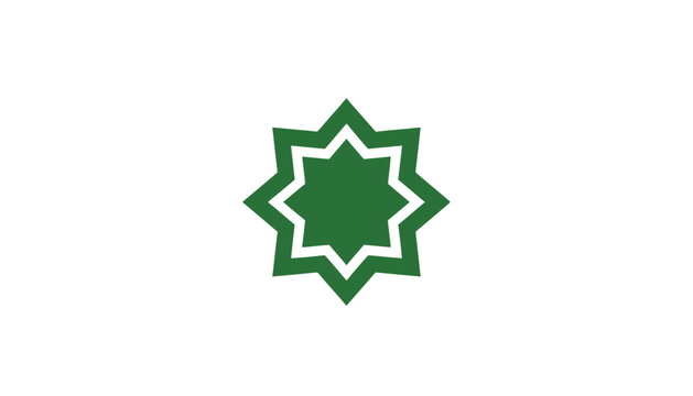 Islamic Rub el Hizb star symbol, green eight pointed geometric star icon, traditional Muslim religious ornament, spiritual decorative element for Ramadan isolated on White Background