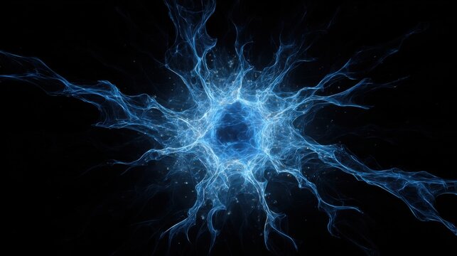 Vibrant blue energy burst on black background.