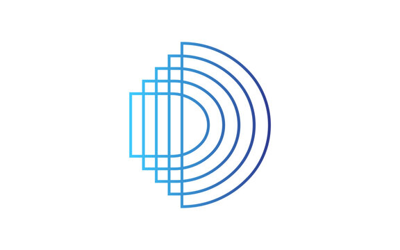 Letter D small seamlessly morphing into a larger D through smooth, blended lines. Flowing transition creates a sleek, minimalist design symbolizing growth, transformation, and continuous progress.