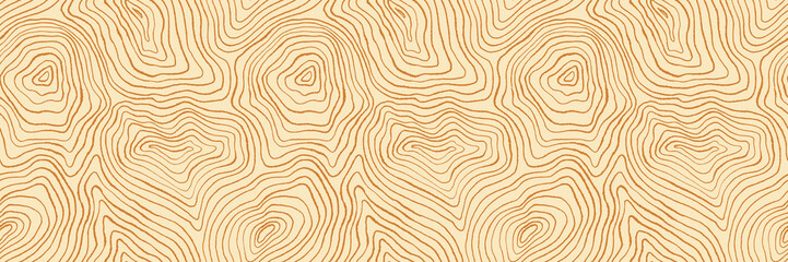 Fototapeta na wymiar Golden abstract wooden texture seamless pattern background. Beige neutral organic banner with crayon texture wave pattern. Abstract geometric dynamical rippled surface. Doodle topographic line map.