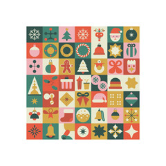 Fototapeta premium Christmas Holiday Icons Pattern with Festive Symbols in Retro Style