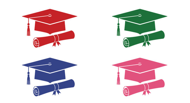 Graduation caps and diplomas in vibrant colors a symbolic representation silhouette