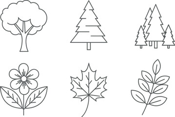Collection of simple tree and leaf illustrations