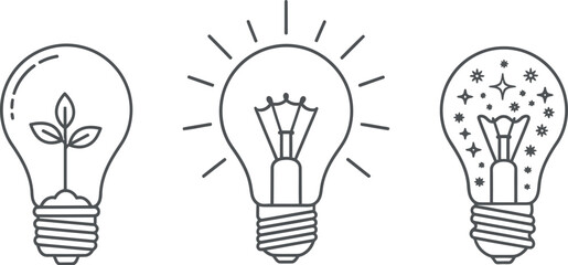 Creative ideas represented by three different light bulbs