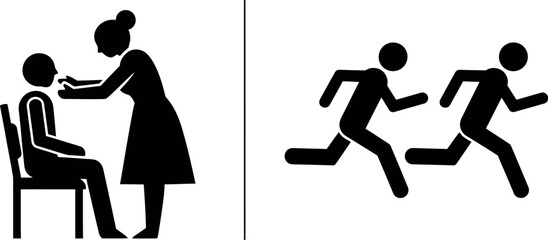 Medical care and running people silhouette