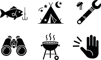 Camping and outdoor activity icons set for web and mobile