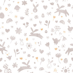 Easter seamless pattern. Hand-drawn easter pattern In neutral colors
