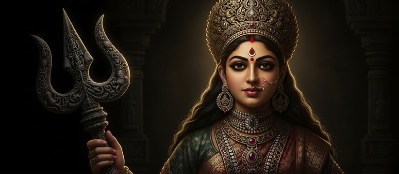 Sacred Durga Mata Statue with Trishul &ndash; Spiritual Hindu Art