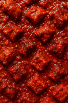 Top view of authentic Ghanaian Shito spicy black pepper sauce in a seamless pattern