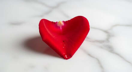 Fototapeta premium valentines day A red rose petal in the shape of a heart on a marble surface