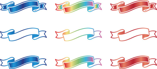 リボンフレーム豪華カラーセット 波打つバナー・見出し装飾 虹色・メタリック・ベクター素材