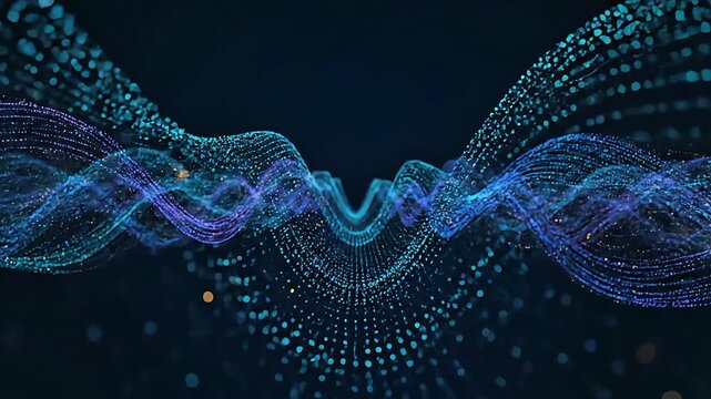 Abstract AI Data Flow Visualization in Teal Purple and Blue Gold Colors