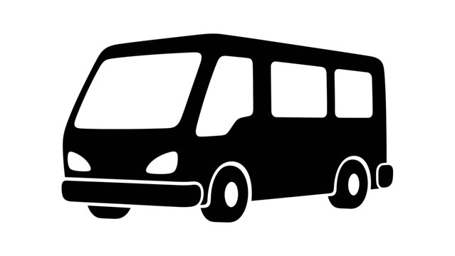 Black silhouette of a minibus on a white background