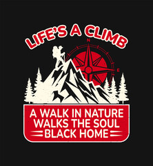 Naklejka premium Vintage Mountain Hiking Quote T-Shirt Design with Nature Typography Template
