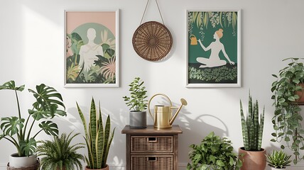 Modern living room interior with lush indoor plants