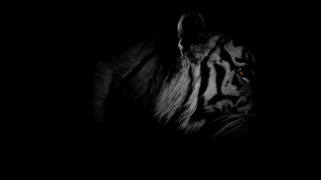 Dramatic close up of a tigers face with black and white tones
