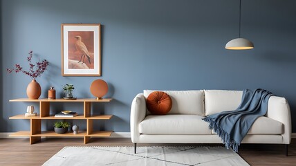 A Modern Living Room Interior with a Cozy Sofa and Artwork