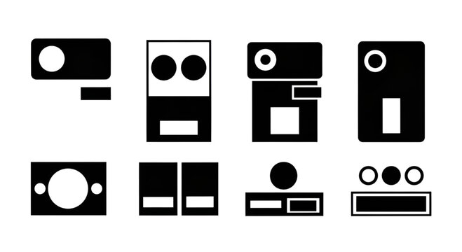 Camera lens module and photography hardware icon set for mobile design