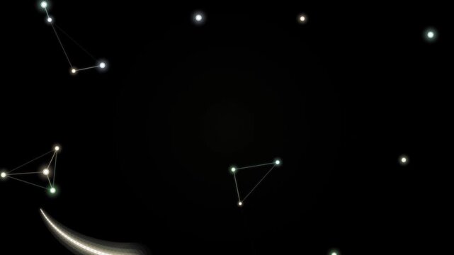 Celestial night sky with glowing comet and constellation patterns featuring stars and astronomical formations together beautifully aligned.