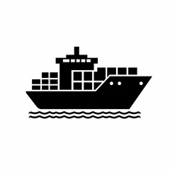 Obraz premium Cargo Ship Silhouette Icon – Front View Container Vessel for Global Logistics and Shipping Industry