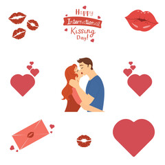 International Kissing Day. Sticker set. On a transparent background. Valentine's Day.