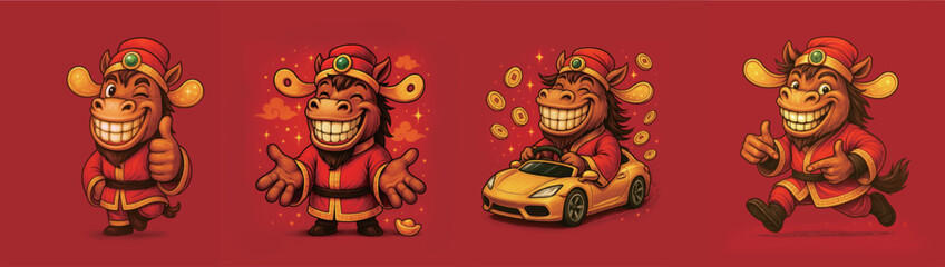 Fototapeta premium 2026 Year of the Horse Cute Hand Drawn Cartoon Characters for Chinese New Year