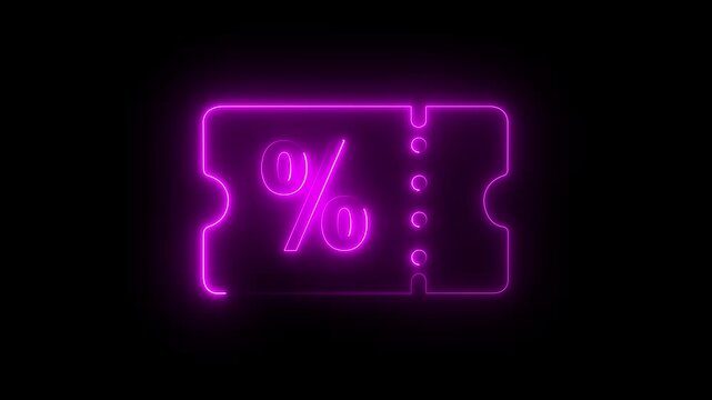 Glowing neon Discount percentage icon on black background. Special offer sign. Discount coupons icon. 4k motion video animation.