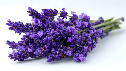 Vibrant Fresh Purple Lavender Flower Bouquet on White Background