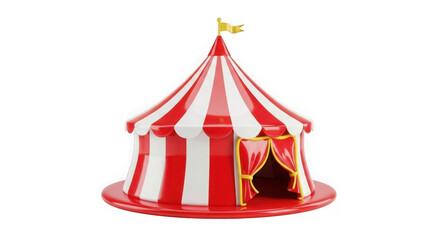 Obraz premium Vibrant red and white striped circus tent 3d rendered with golden flag isolated on transparent background