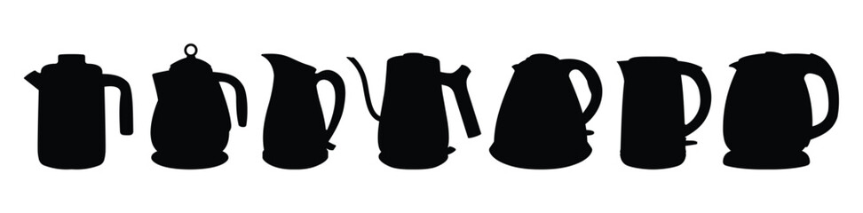 Obraz premium Electric kettle water heater silhouette set isolated on white background vector illustration