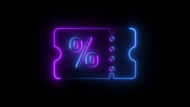 Glowing neon Discount percentage icon on black background. Special offer sign. Discount coupons icon. 4k motion video animation.