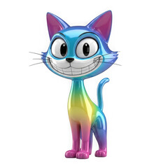 Fototapeta premium Vibrant 3d rendered cartoon cat with rainbow colors and shiny texture isolated on transparent background