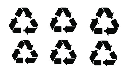 Six black recycling symbols arranged in a grid a striking silhouette © MDRAYHAN