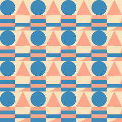 Geometric blue pink seamless pattern.