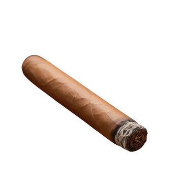 A single premium tobacco cigar with a natural wrapper isolated on transparent background