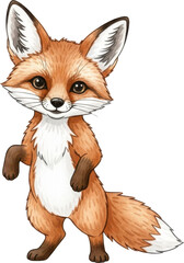 Obraz premium Adorable cartoon fox cub standing on hind legs on transparent background